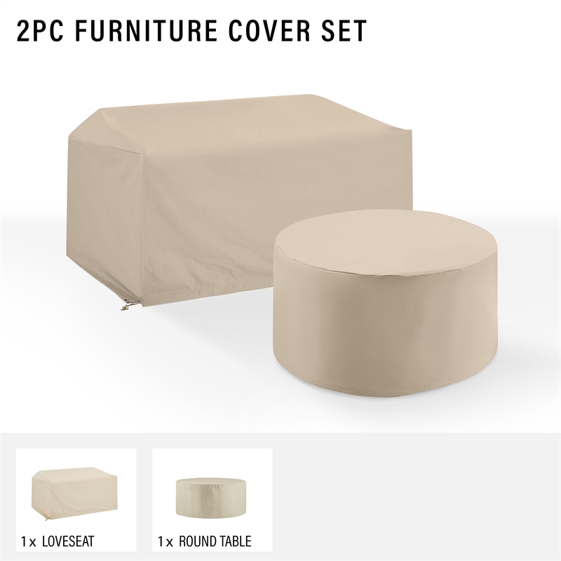 Crosley Furniture Covers 2-Piece Traditional Vinyl Outdoor Sofa Cover Set in Tan
