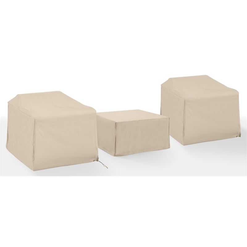 Crosley Furniture Covers 3-Piece Traditional Vinyl Outdoor Sofa Cover Set in Tan