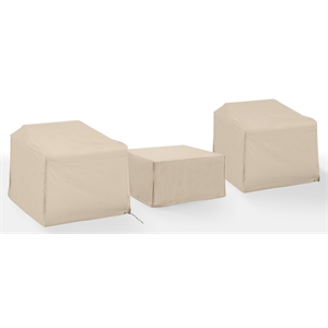 Crosley Furniture Covers 3-Piece Traditional Vinyl Outdoor Sofa Cover Set in Tan