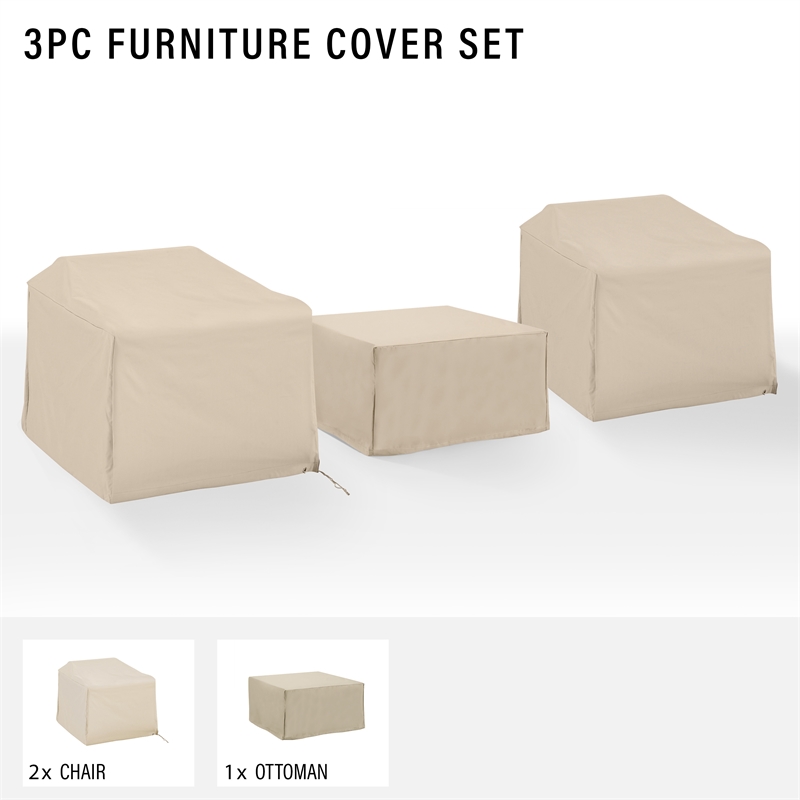 Crosley Furniture Covers 3-Piece Traditional Vinyl Outdoor Sofa Cover Set in Tan