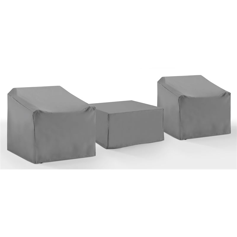 Crosley Furniture Covers 3-Pc Traditional Vinyl Outdoor Sofa Cover Set in Gray