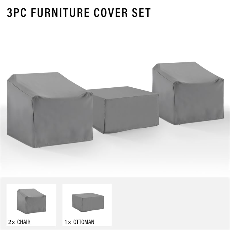 Crosley Furniture Covers 3-Pc Traditional Vinyl Outdoor Sofa Cover Set in Gray