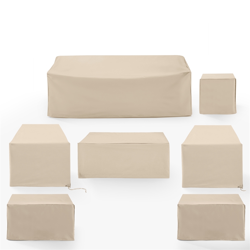 Crosley Furniture Covers 7-Piece Traditional Vinyl Outdoor Sofa Cover Set in Tan