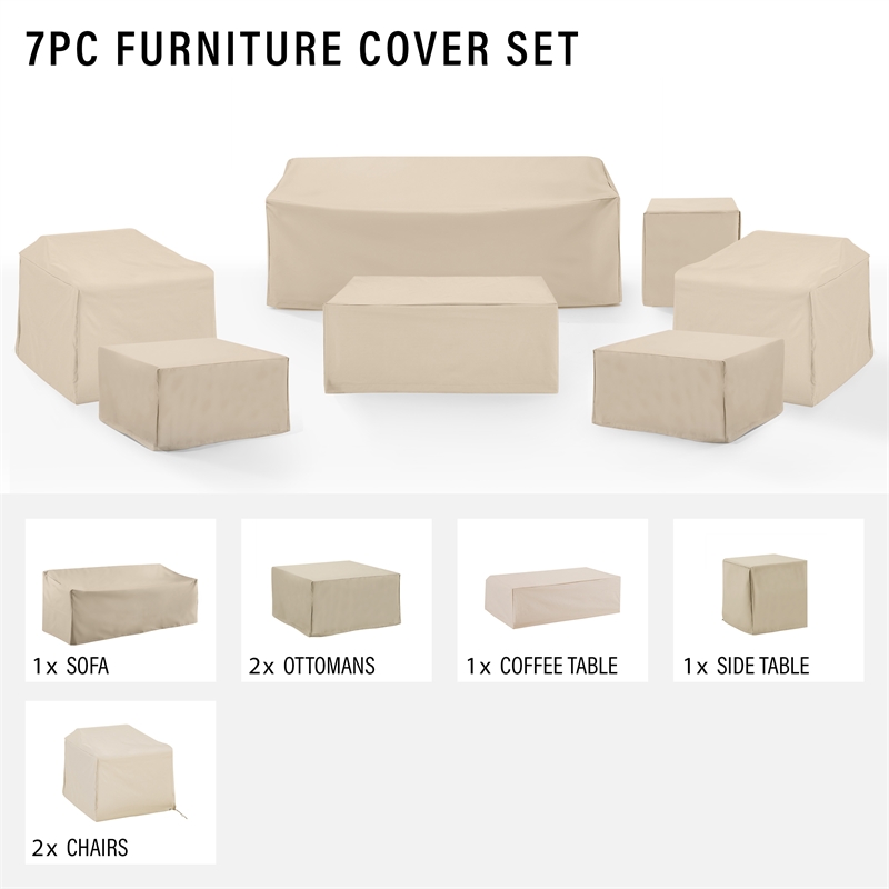 Crosley Furniture Covers 7-Piece Traditional Vinyl Outdoor Sofa Cover Set in Tan