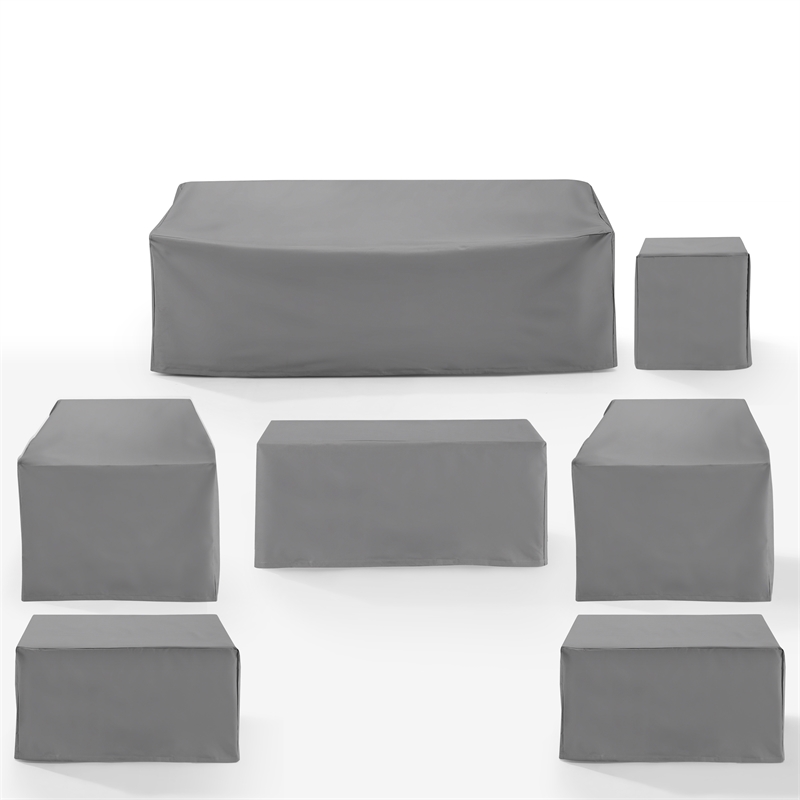 Crosley Furniture Covers 7-Pc Traditional Vinyl Outdoor Sofa Cover Set in Gray