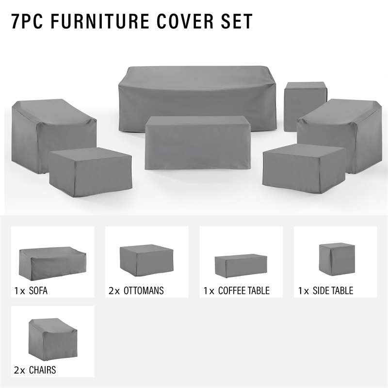 Crosley Furniture Covers 7-Pc Traditional Vinyl Outdoor Sofa Cover Set in Gray