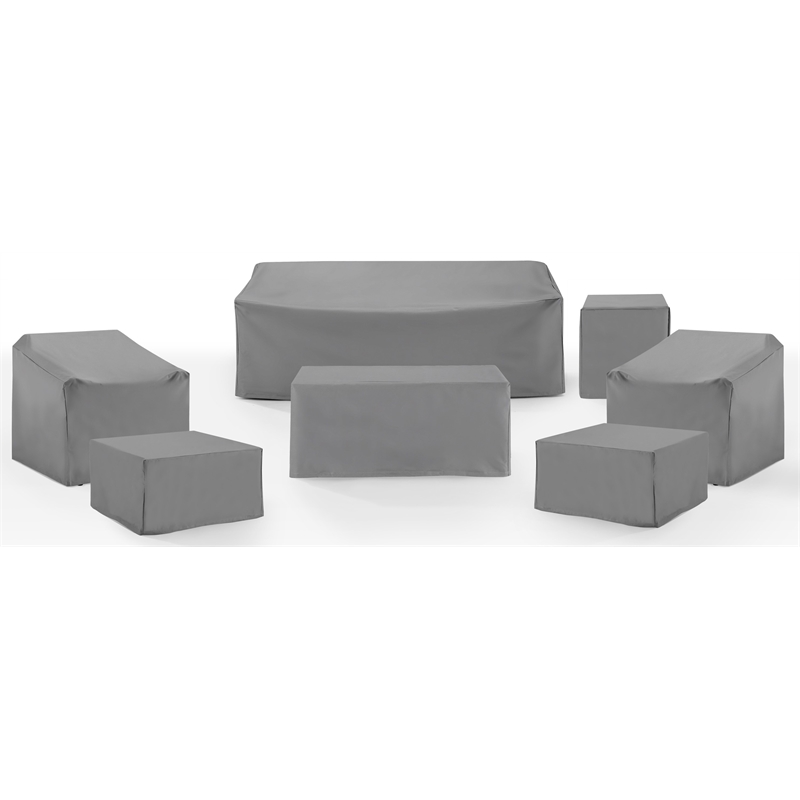 Crosley Furniture Covers 7-Pc Traditional Vinyl Outdoor Sofa Cover Set in Gray