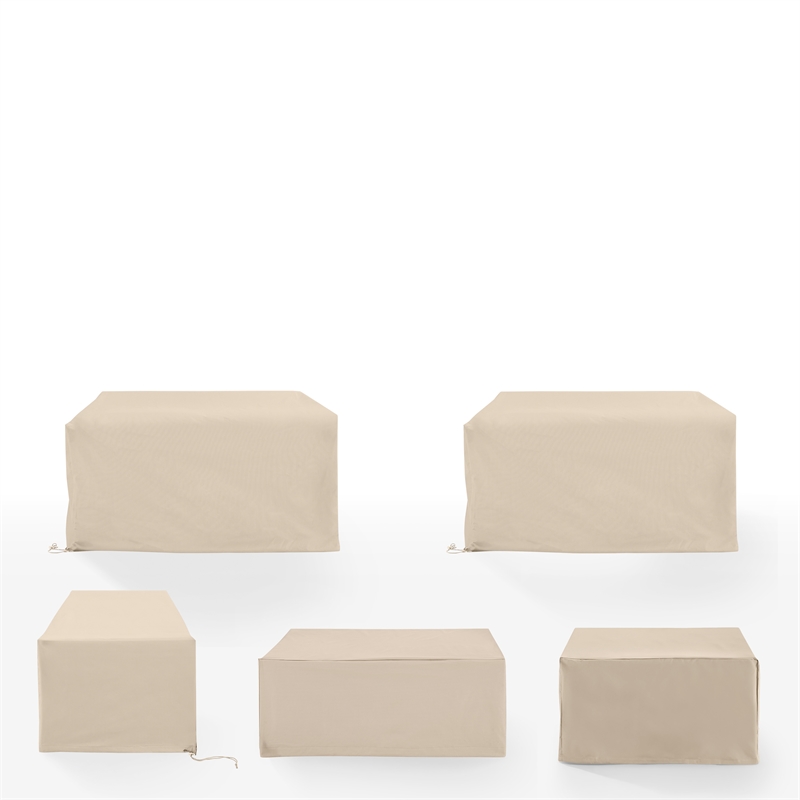 Crosley Furniture Covers 5-Piece Vinyl Outdoor Sectional Cover Set in Tan
