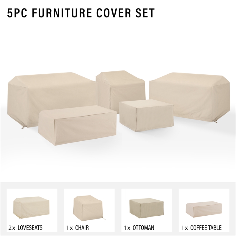 Crosley Furniture Covers 5-Piece Vinyl Outdoor Sectional Cover Set in Tan