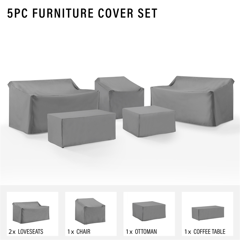 Crosley Furniture Covers 5-Piece Vinyl Outdoor Sectional Cover Set in Gray