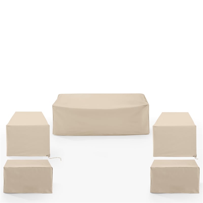 Crosley Furniture Covers 5-Piece Vinyl Outdoor Sofa Cover Set in Tan