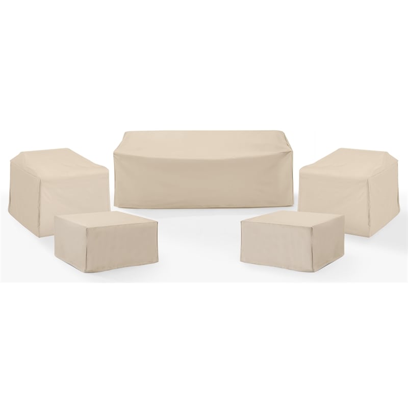 Crosley Furniture Covers 5-Piece Vinyl Outdoor Sofa Cover Set in Tan