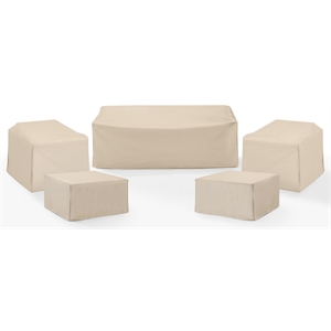 Crosley Furniture Covers 5-Piece Vinyl Outdoor Sofa Cover Set in Tan