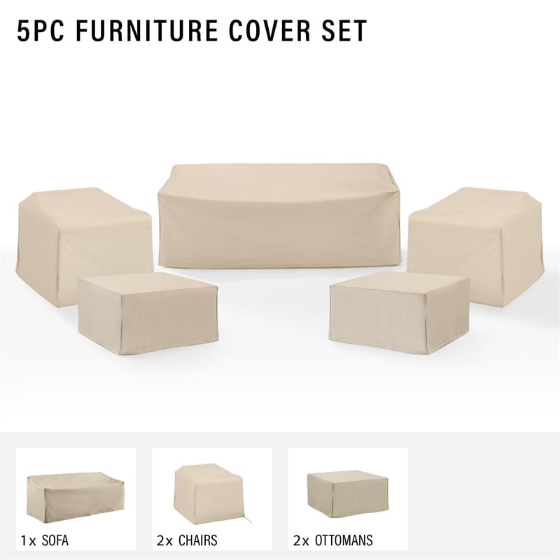 Crosley Furniture Covers 5-Piece Vinyl Outdoor Sofa Cover Set in Tan
