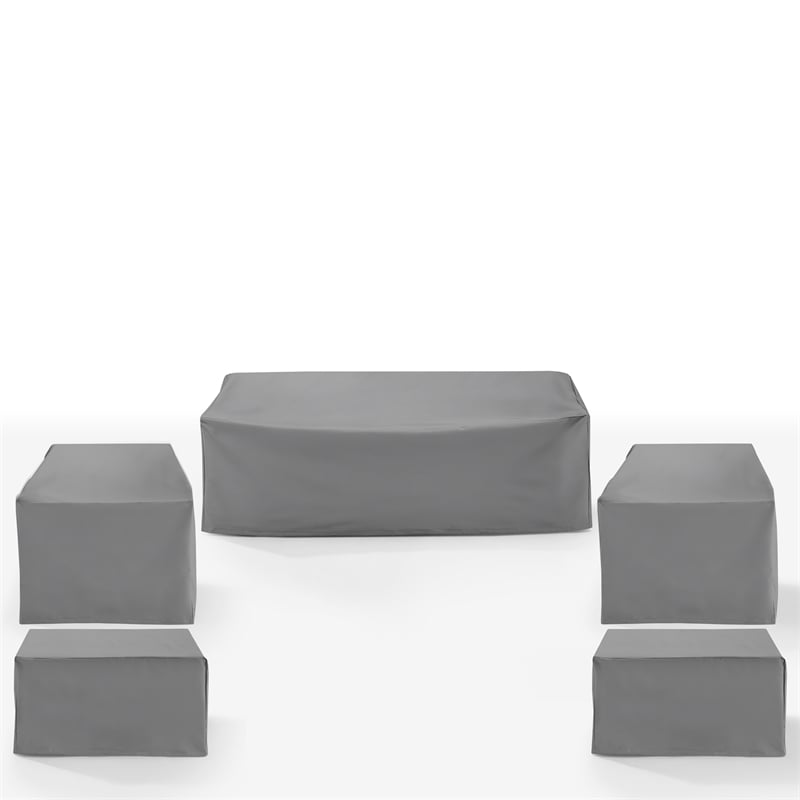 Crosley Furniture Covers 5-Piece Vinyl Outdoor Sofa Cover Set in Gray
