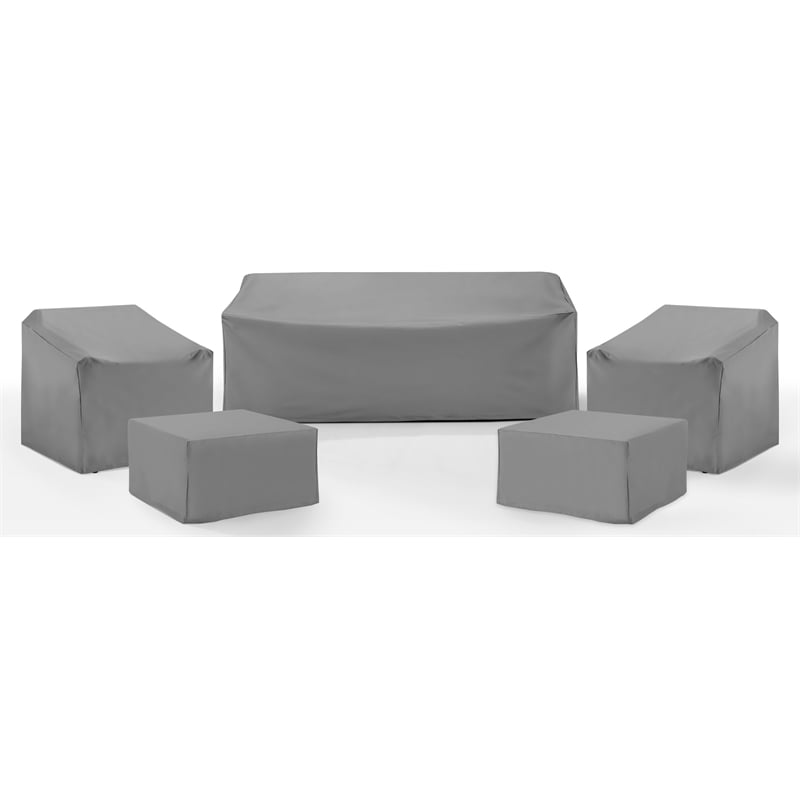 Crosley Furniture Covers 5-Piece Vinyl Outdoor Sofa Cover Set in Gray