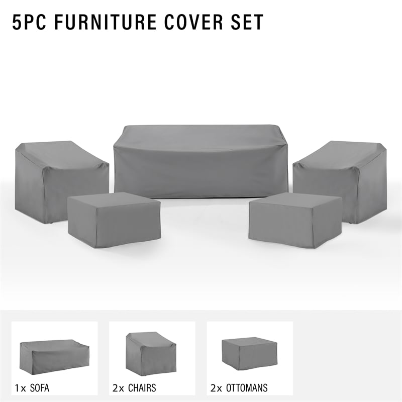 Crosley Furniture Covers 5-Piece Vinyl Outdoor Sofa Cover Set in Gray