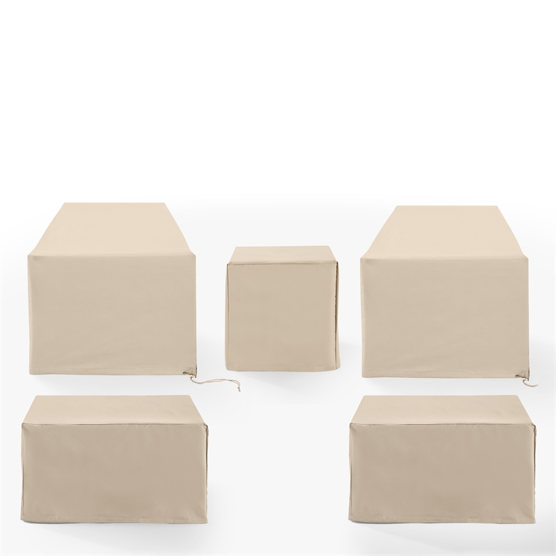 Crosley Furniture Covers 5-Piece Traditional Vinyl Outdoor Sofa Cover Set in Tan