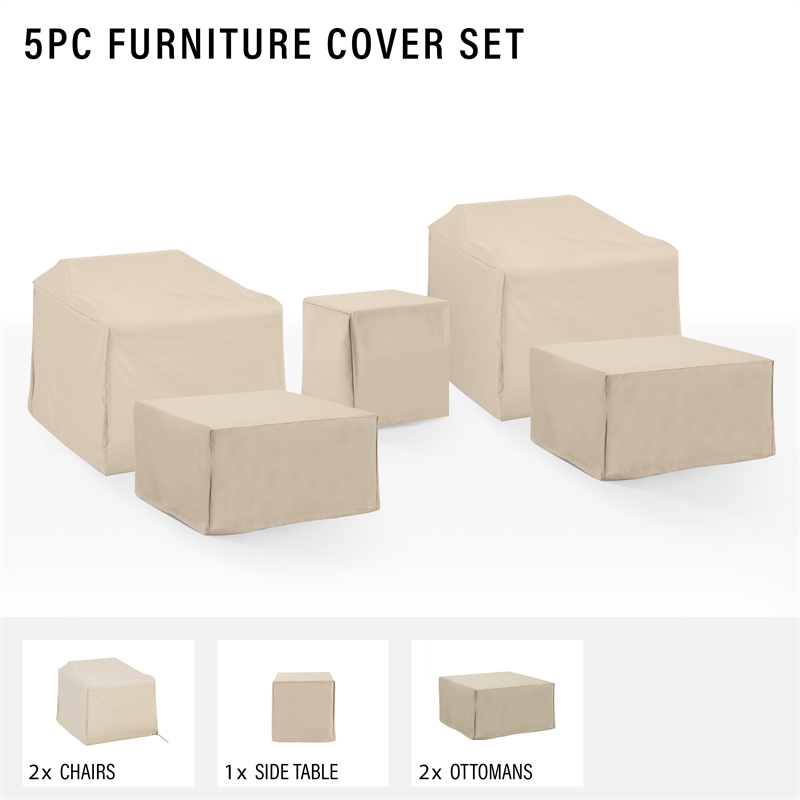 Crosley Furniture Covers 5-Piece Traditional Vinyl Outdoor Sofa Cover Set in Tan