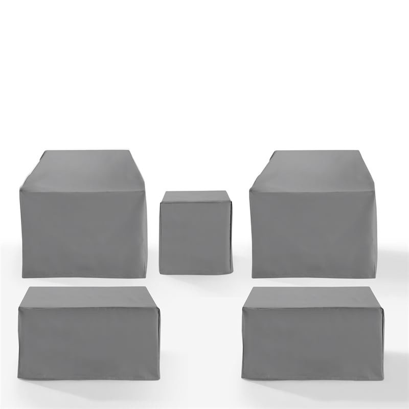 Crosley Furniture Covers 5-Pc Traditional Vinyl Outdoor Sofa Cover Set in Gray