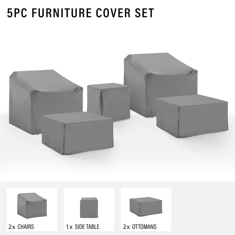 Crosley Furniture Covers 5-Pc Traditional Vinyl Outdoor Sofa Cover Set in Gray