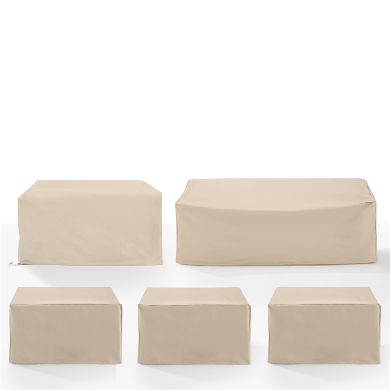 Crosley Furniture Covers 5-Piece Vinyl Outdoor Sectional Cover Set in Tan