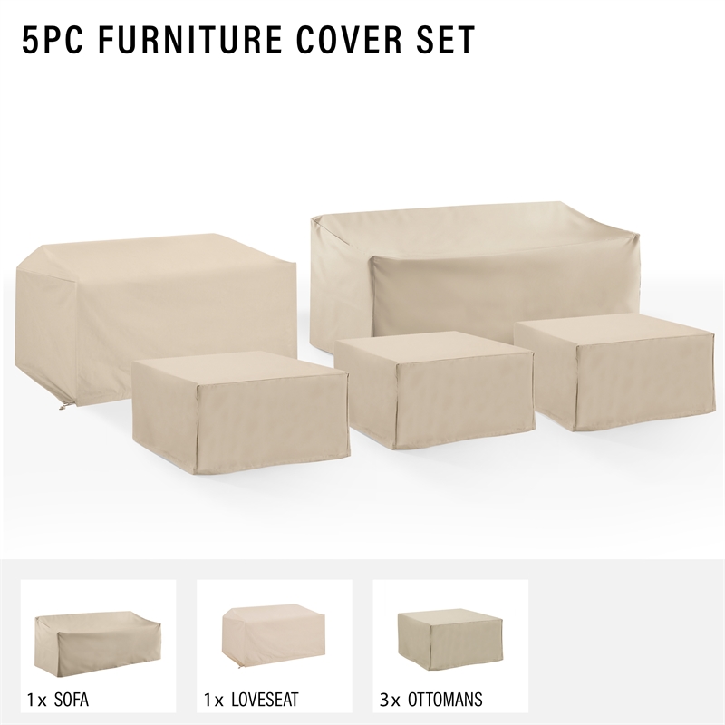 Crosley Furniture Covers 5-Piece Vinyl Outdoor Sectional Cover Set in Tan
