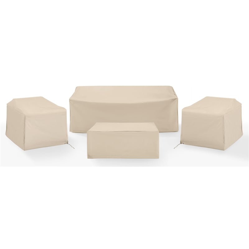 Crosley Furniture Covers 4-Piece Vinyl Outdoor Sofa Cover Set in Tan