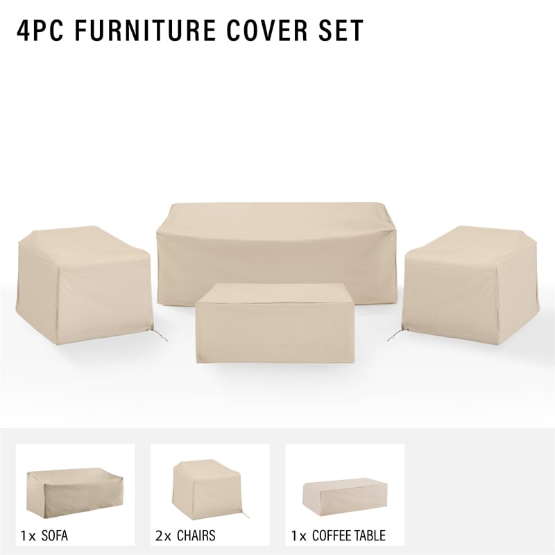 Crosley Furniture Covers 4-Piece Vinyl Outdoor Sofa Cover Set in Tan
