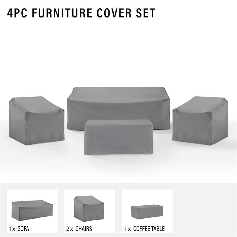 Crosley Furniture Covers 4-Piece Vinyl Outdoor Sofa Cover Set in Gray
