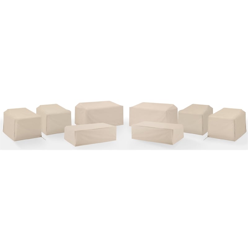 Crosley Furniture Covers 8-Piece Traditional Vinyl Outdoor Sofa Cover Set in Tan