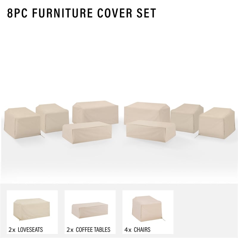 Crosley Furniture Covers 8-Piece Traditional Vinyl Outdoor Sofa Cover Set in Tan