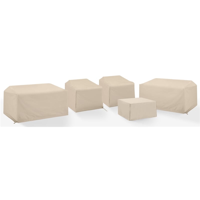 Crosley Furniture Covers 5-Piece Vinyl Outdoor Sectional Cover Set in Tan