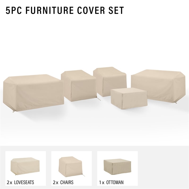 Crosley Furniture Covers 5-Piece Vinyl Outdoor Sectional Cover Set in Tan