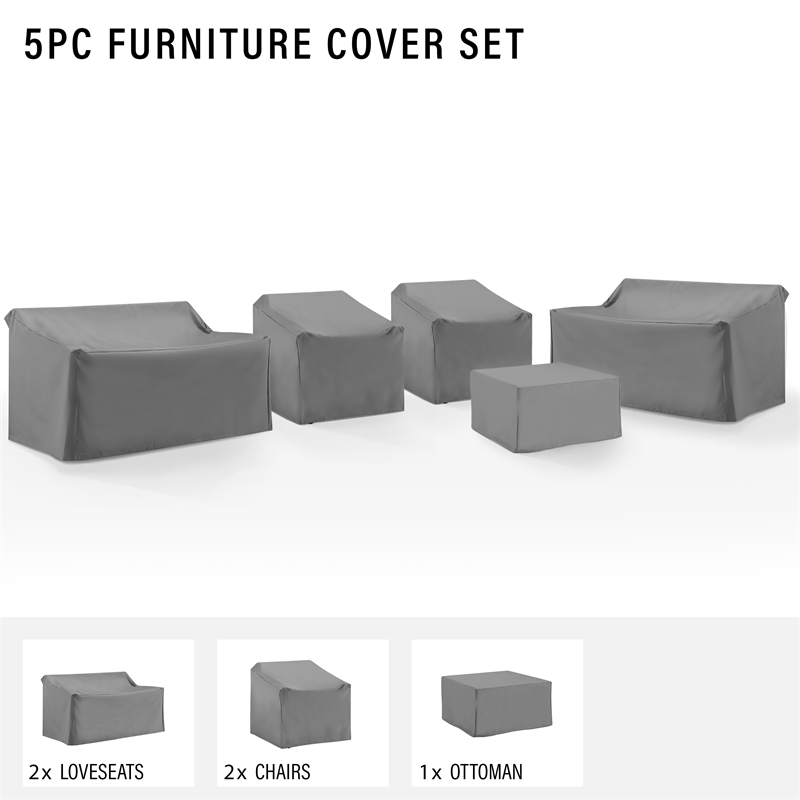 Crosley Furniture Covers 5-Piece Vinyl Outdoor Sectional Cover Set in Gray