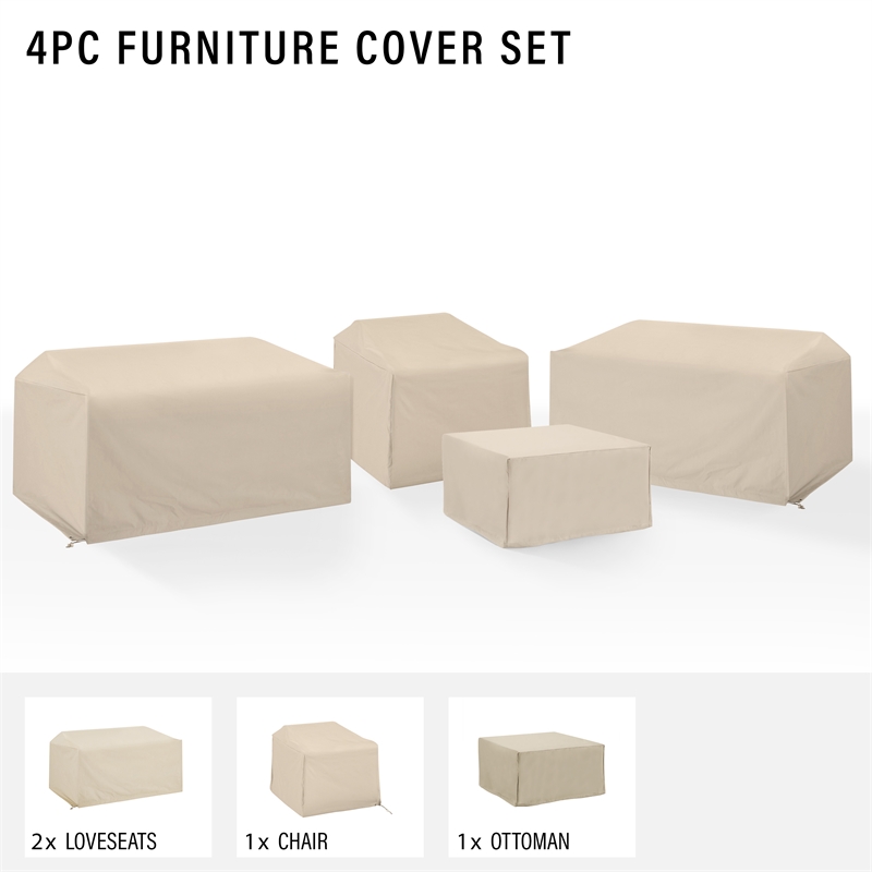 Crosley Furniture Covers 4-Piece Vinyl Outdoor Sectional Cover Set in Tan