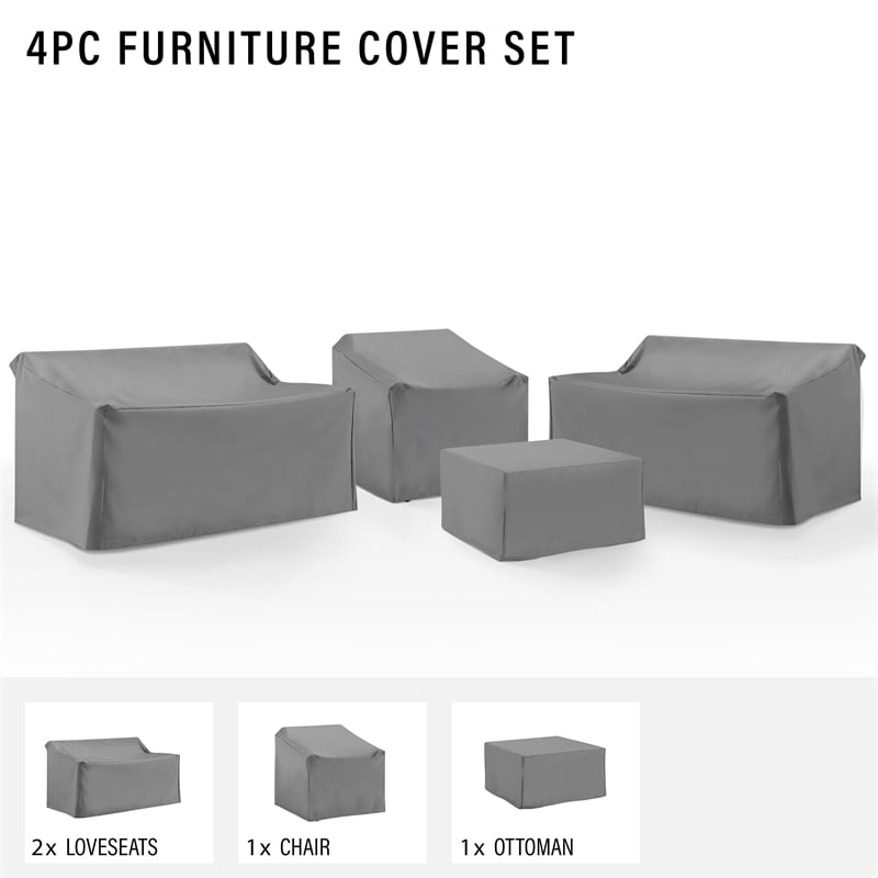 Crosley Furniture Covers 4-Piece Vinyl Outdoor Sectional Cover Set in Gray