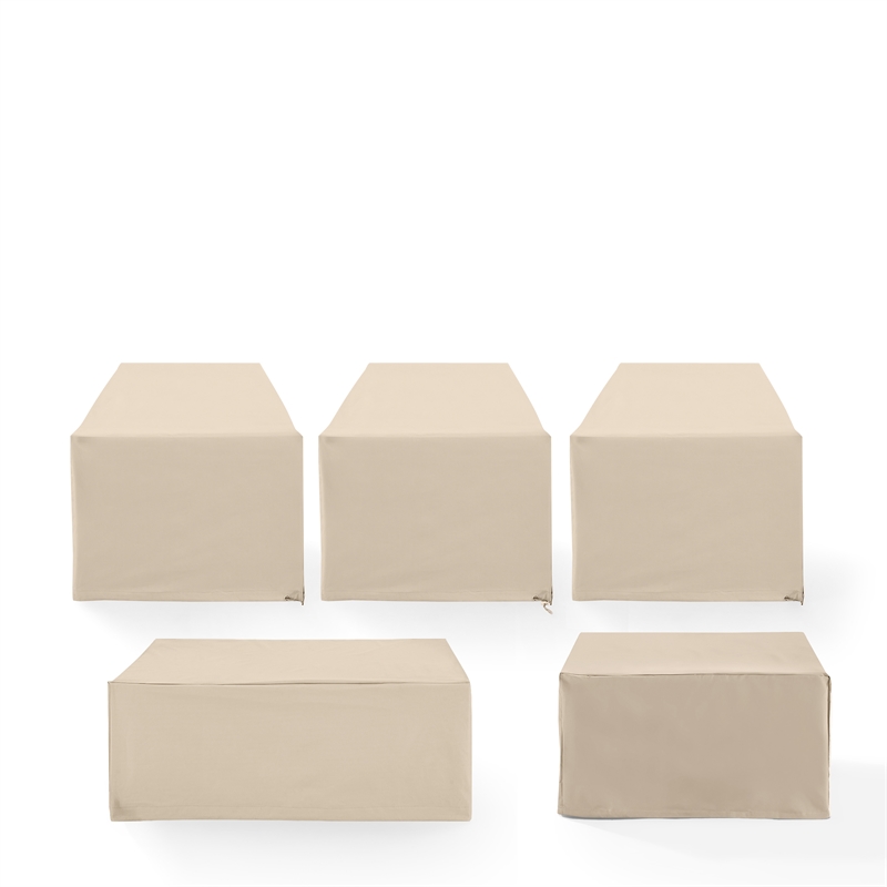 Crosley Furniture Covers 5-Piece Vinyl Outdoor Sectional Cover Set in Tan