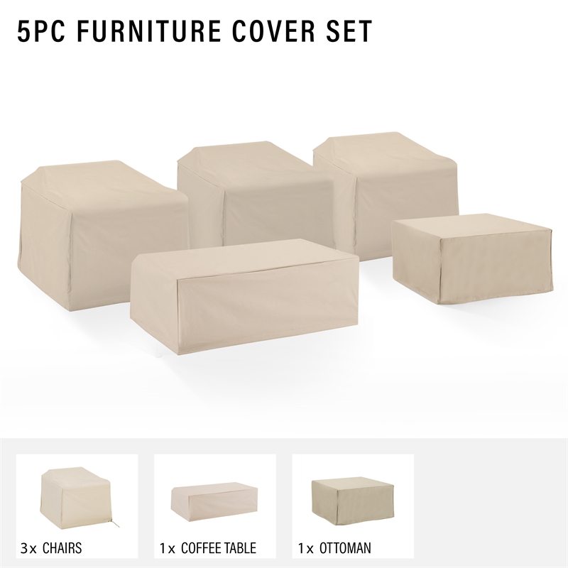 Crosley Furniture Covers 5-Piece Vinyl Outdoor Sectional Cover Set in Tan