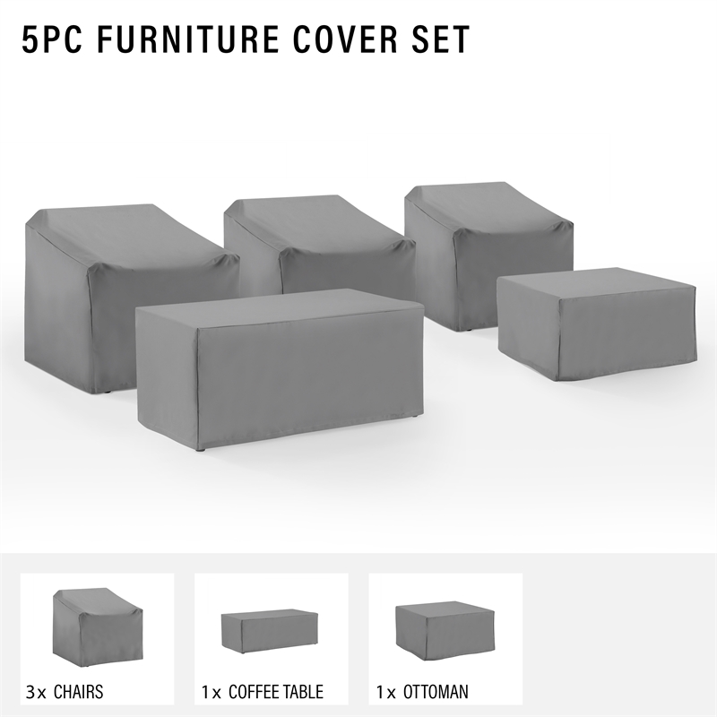 Crosley Furniture Covers 5-Piece Vinyl Outdoor Sectional Cover Set in Gray