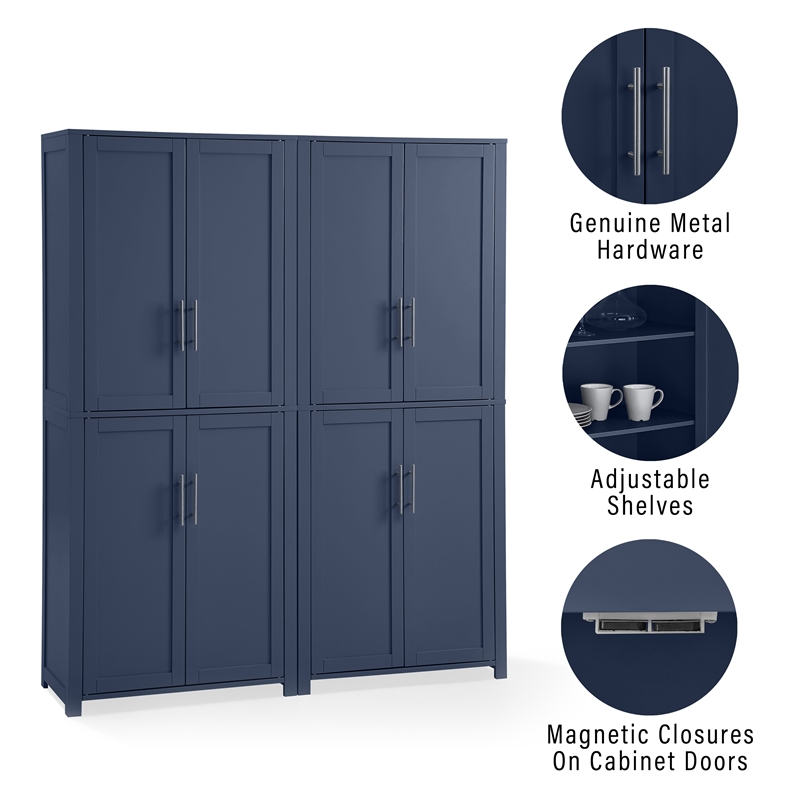 Crosley Furniture Savannah 2pc Traditional Wood Kitchen Storage Pantry in Navy