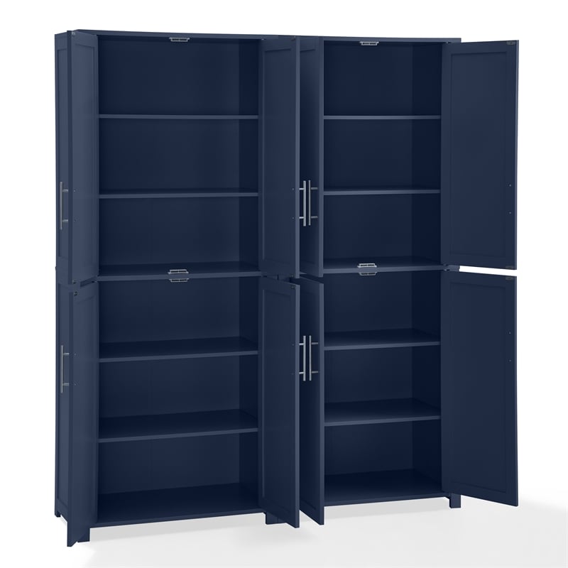 Crosley Furniture Savannah 2pc Traditional Wood Kitchen Storage Pantry in Navy