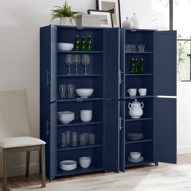 Crosley Furniture Savannah 2pc Traditional Wood Kitchen Storage Pantry in Navy
