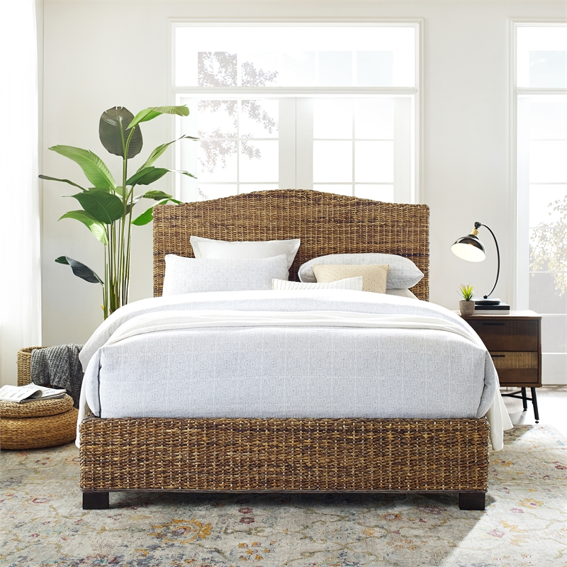 Crosley Furniture Serena Coastal Wood/Rattan King Size Platform Bed in Brown