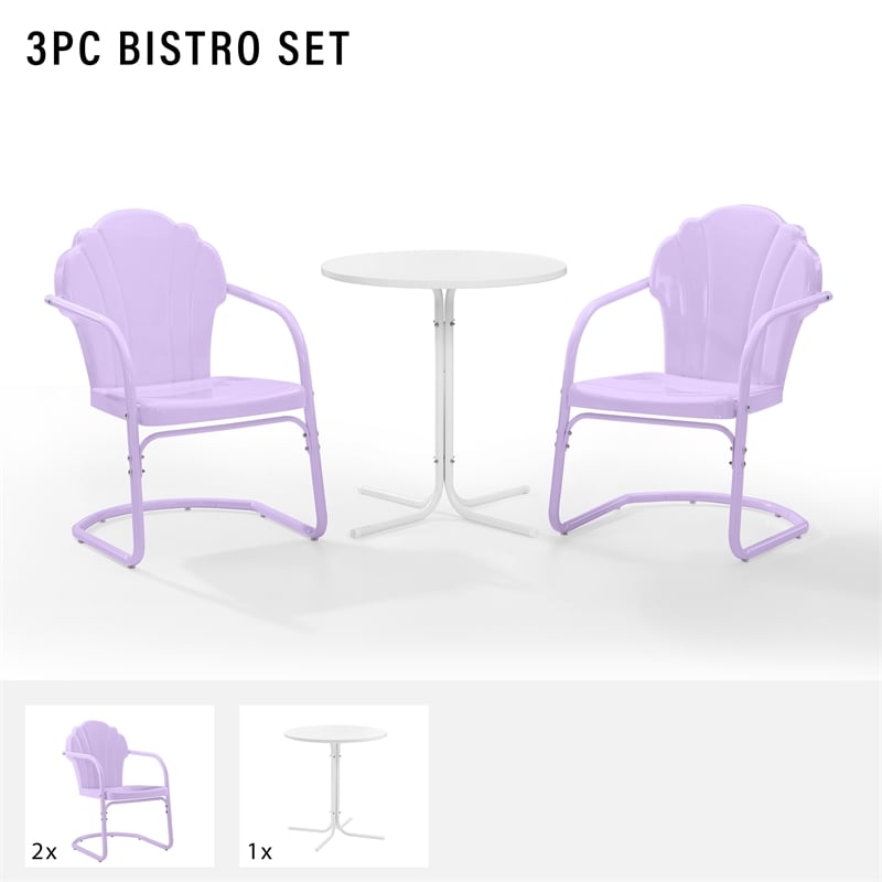 Crosley Tulip 3 Piece Retro Outdoor Bistro Set in Lavender