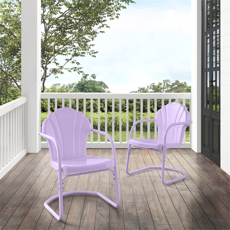 Crosley Tulip 2 Piece Retro Outdoor Chair Set in Lavender