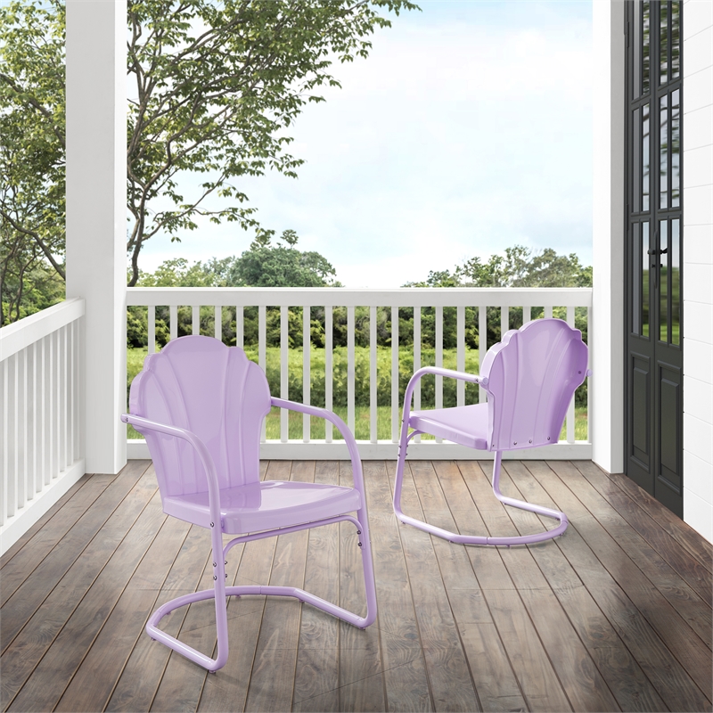 Crosley Tulip 2 Piece Retro Outdoor Chair Set in Lavender