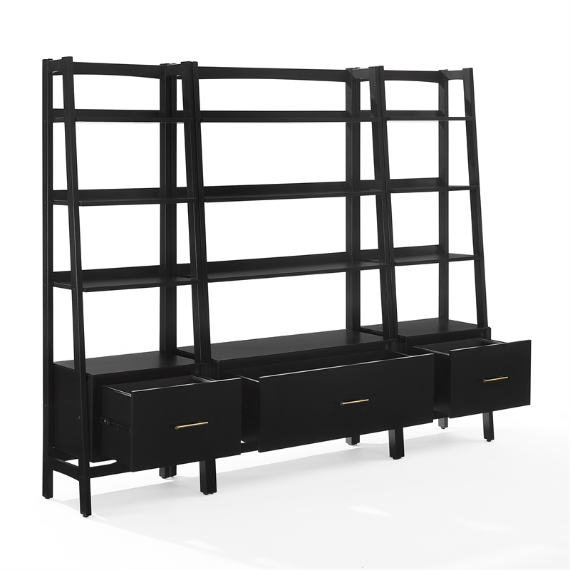 Crosley Furniture Landon 3-Piece Etagere Bookcase Set in Matte Black