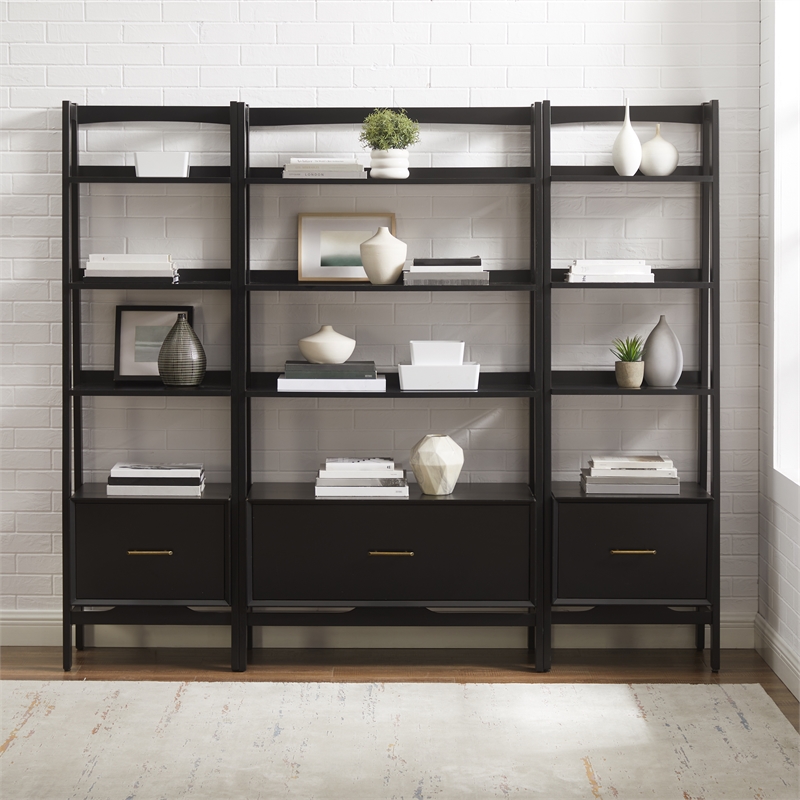 Crosley Furniture Landon 3-Piece Etagere Bookcase Set in Matte Black