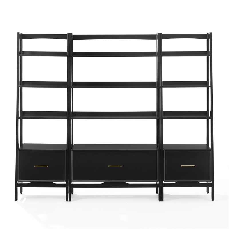 Crosley Furniture Landon 3-Piece Etagere Bookcase Set in Matte Black